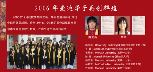 北京爱迪国际学校2006年毕业生成绩